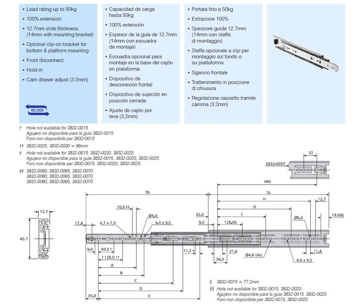 Accuride DZ3832B Glideskinner 400 mm