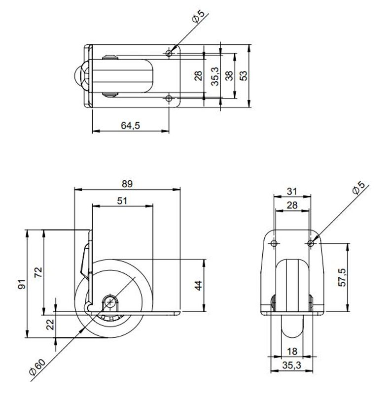 Adam Hall 3783 Hjul 58 mm for innfelling